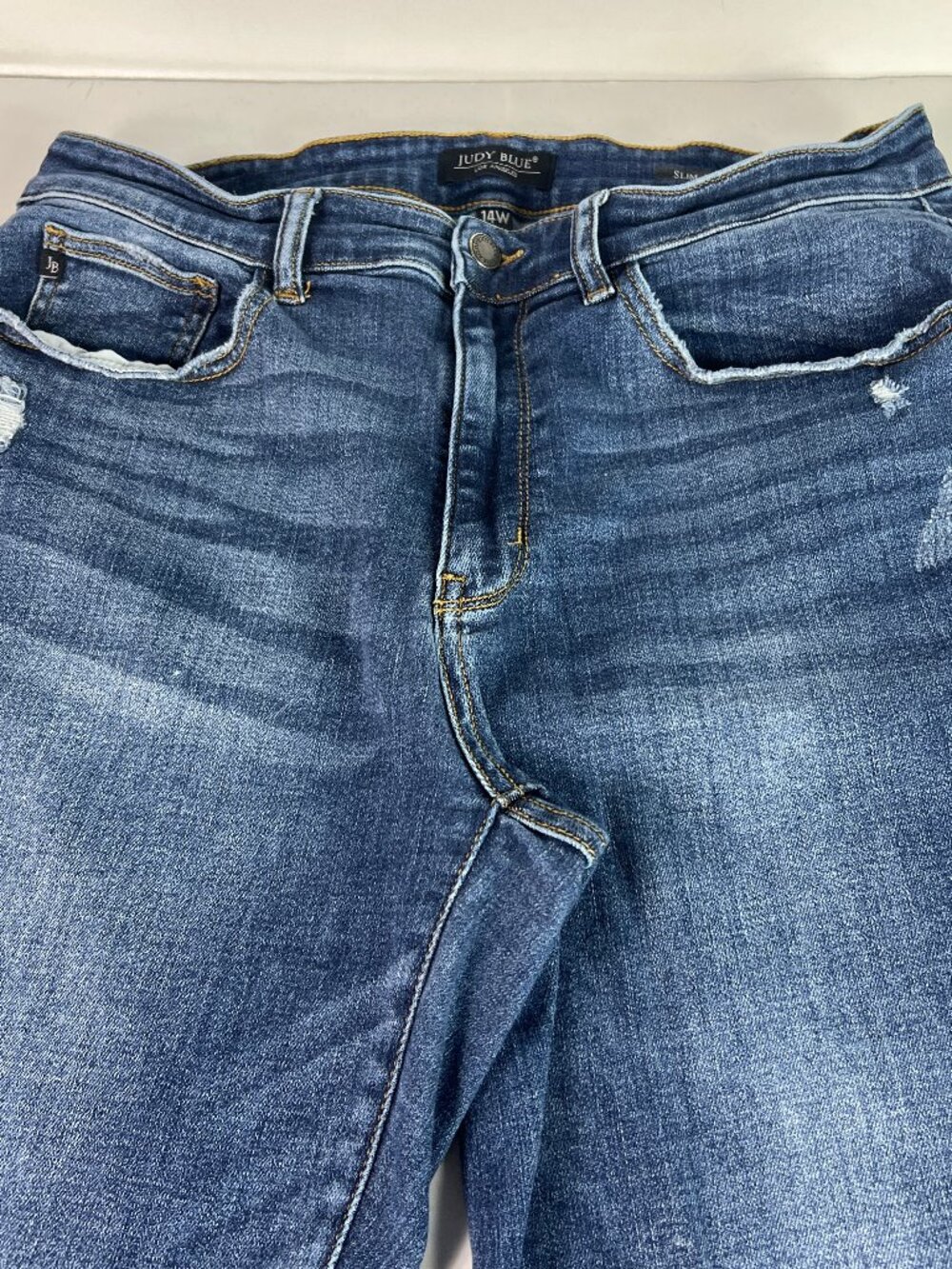Judy Blue Jeans Women's Plus 34x28* Slim High Rise Blue Distressed Denim Tag 14W - Picture 2 of 16